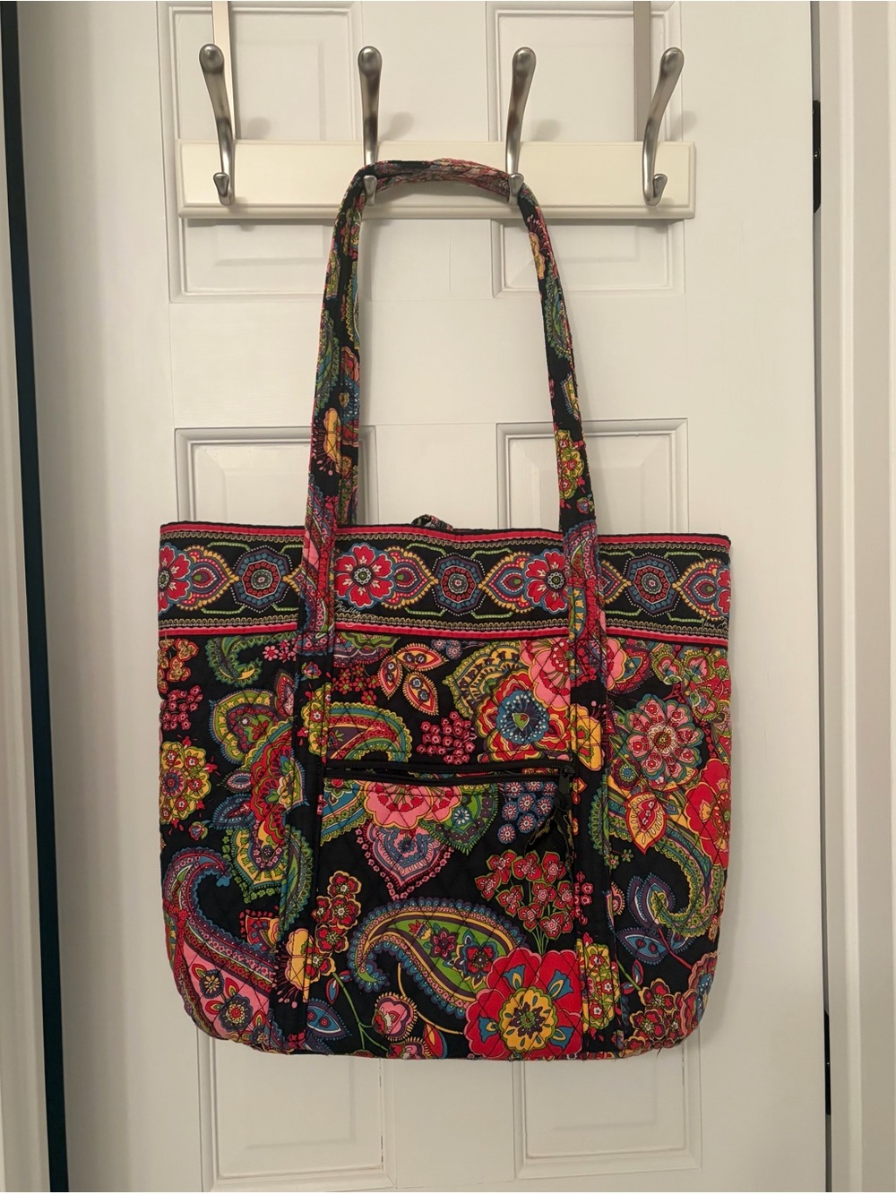 Vera Bradley Black Multi Paisley Floral Quilted Shoulder Tote